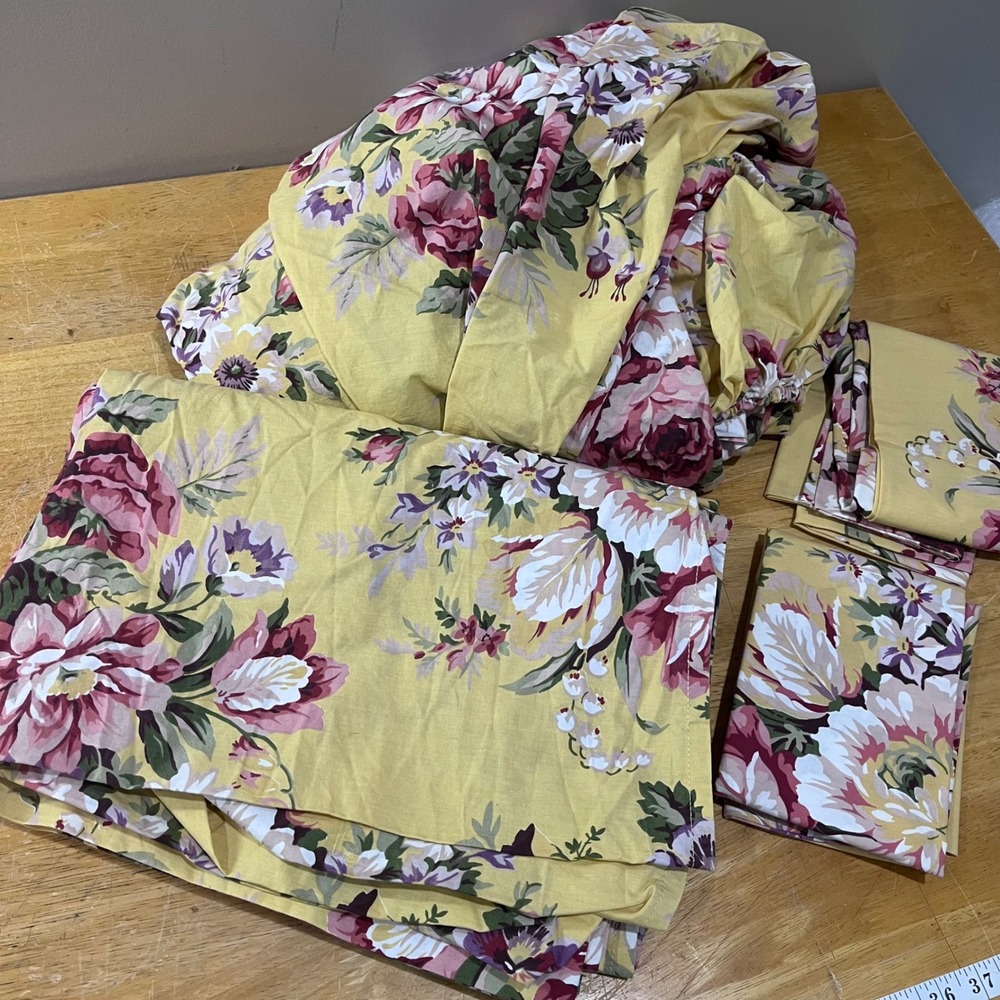 Vtg Ralph Lauren Sophie Brooke Twin Sheet Set Yellow Floral Cottagecore 4pc USA